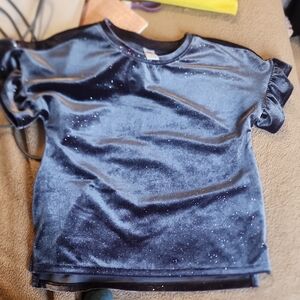 *nd Sz 4T Old Navy Sparkly Dark Gray Velour Kids Ruffle Sleeve Tee - Must Be Bun